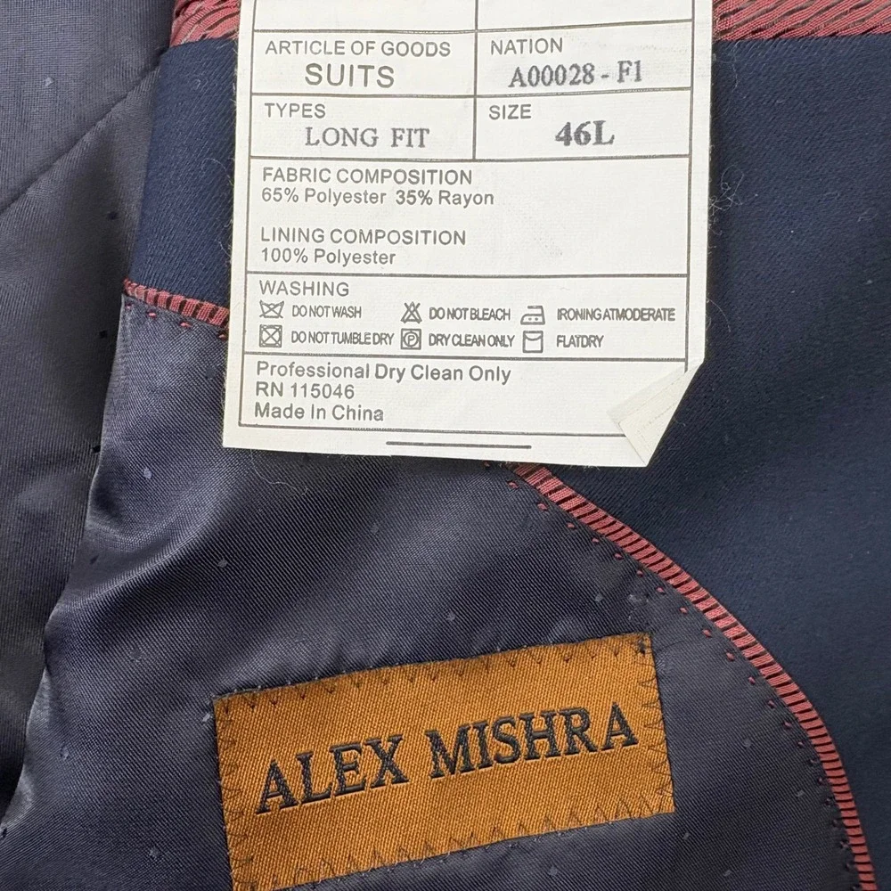 Alex Mishra Suit Jacket Men 46L Navy Blue New Two Button Long Fit Corpcore‎ NEW